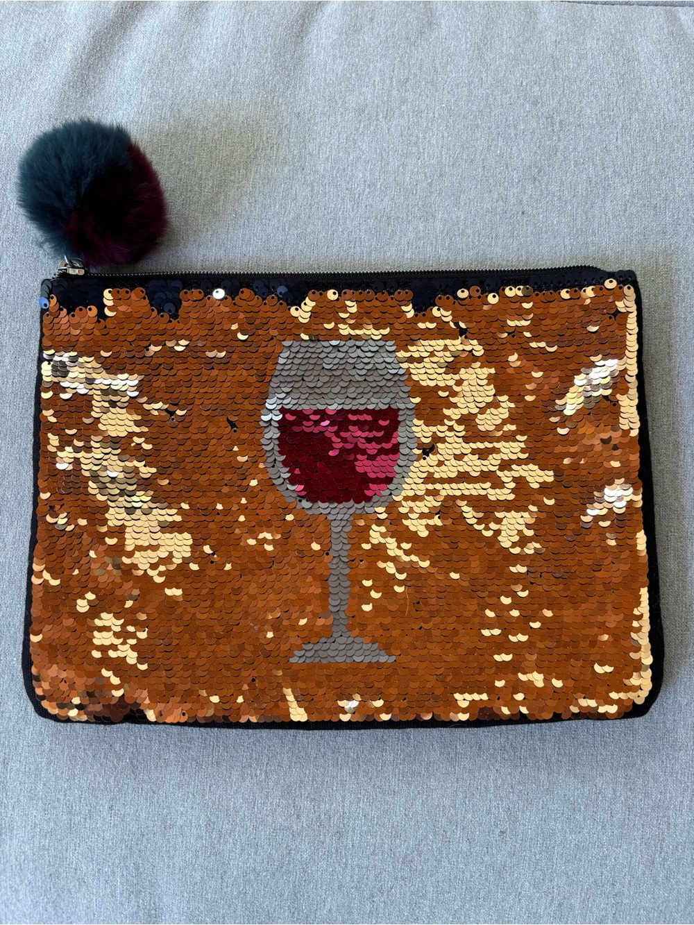 Stella & Dot Sequin Wine Glass Zipper Pouch